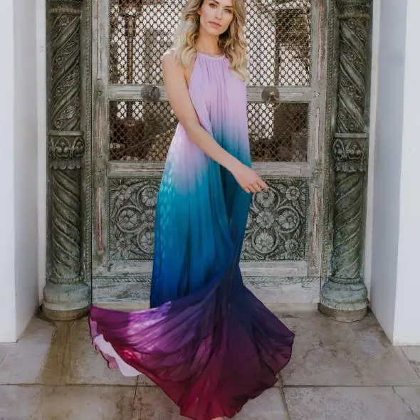 2019 богемное повседневное летнее женское платье с бретелькой на шее длинное