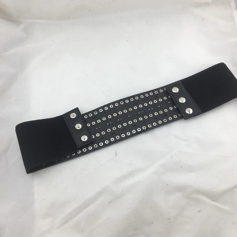 New Fashion Punk Metal Rivet Elastic Waist belt Unisex Wide Belt Hollow out Cummerbund for Women Girdle Dress Decoration | Аксессуары