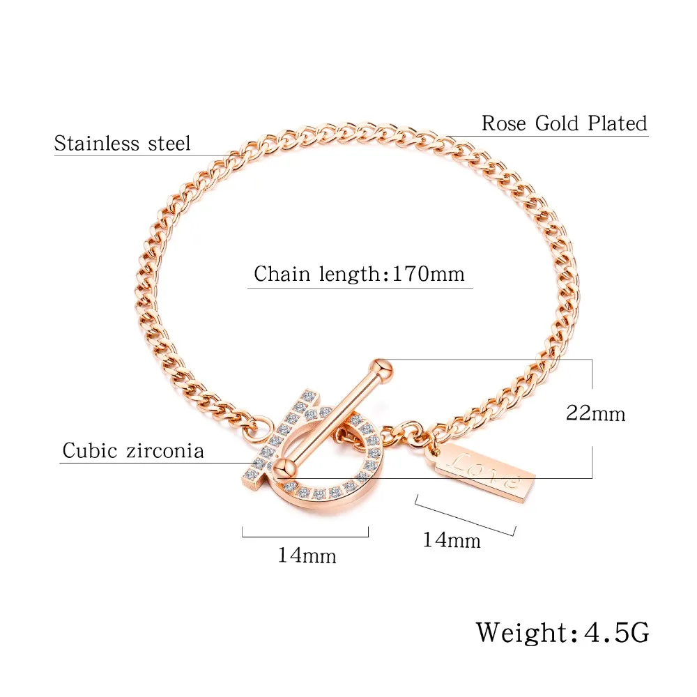 

Simple Stainless Steel inlay CZ woman Bracelet Bangle rose gold/steel Link Chain Cuff Jewelry Valentine's Day Gift