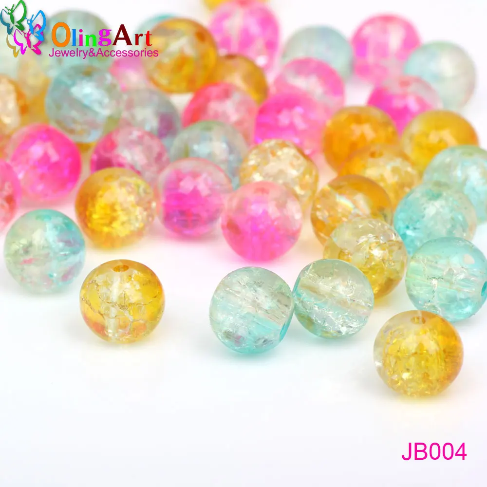

OlingArt Glass Round Bead 6MM/8MM Three color mixing Crack Crystal spacers DIY Bracelet necklace jewelry making 2017 NEW