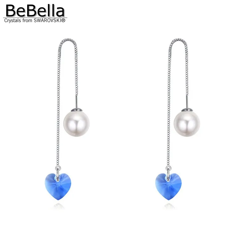 Женские длинные серьги цепочки BeBella с жемчугом и кристаллами Swarovski ювелирные