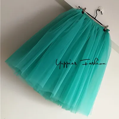 Tiffany Blue 7 слоев 25 дюймов сексуальная Тюлевая юбка средней длины уличная плиссированные женские юбки короткая пачка Лето Готический Jupe Falda Tul Plisada - Цвет: Tiffany Blue