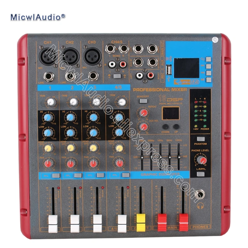 

Микшерный пульт, 5/7/9 каналов, цифровой микшер для диджеев, студийной записи, сцены, с монитором 48 В, USB, DSP, Bluetooth-микрофоном