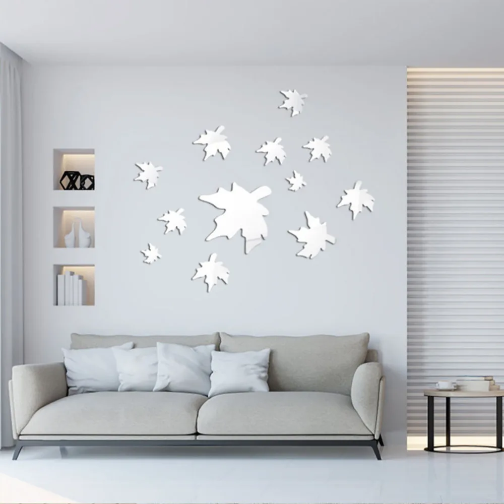 Acrylic 3D Maple Leaf Combination Mirror Effect Wall Sticker Decal Home Decor Autumn maple leaves falling stickers for parlot | Дом и сад