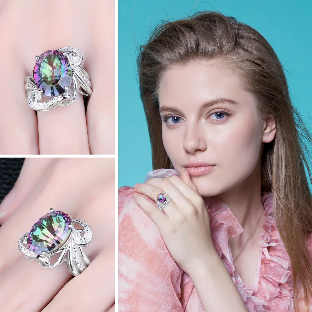 Jewelrypalace 12.7ct Подлинная Радуга своих Мистик Топаз Кольцо Solid 925 стерлингов