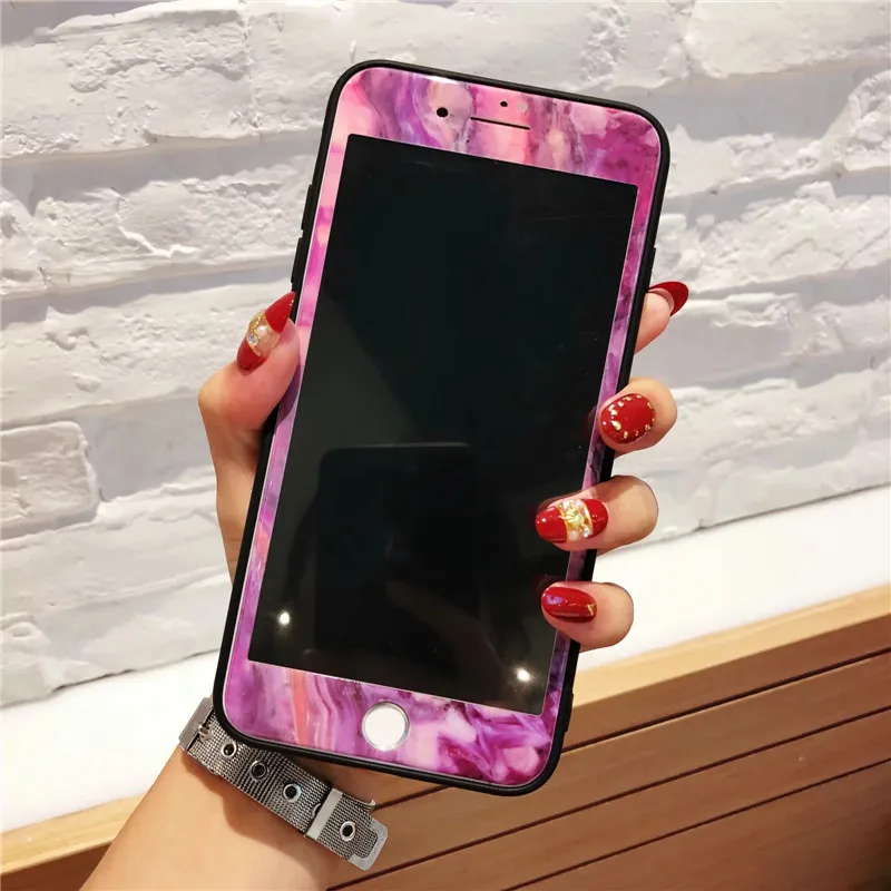 360 градусов полный корпус защитный чехол для iPhone X 6 6S 7 8 Plus модный мрамор камень Мягкий силиконовый чехол для iPhone 7 Чехол стекло