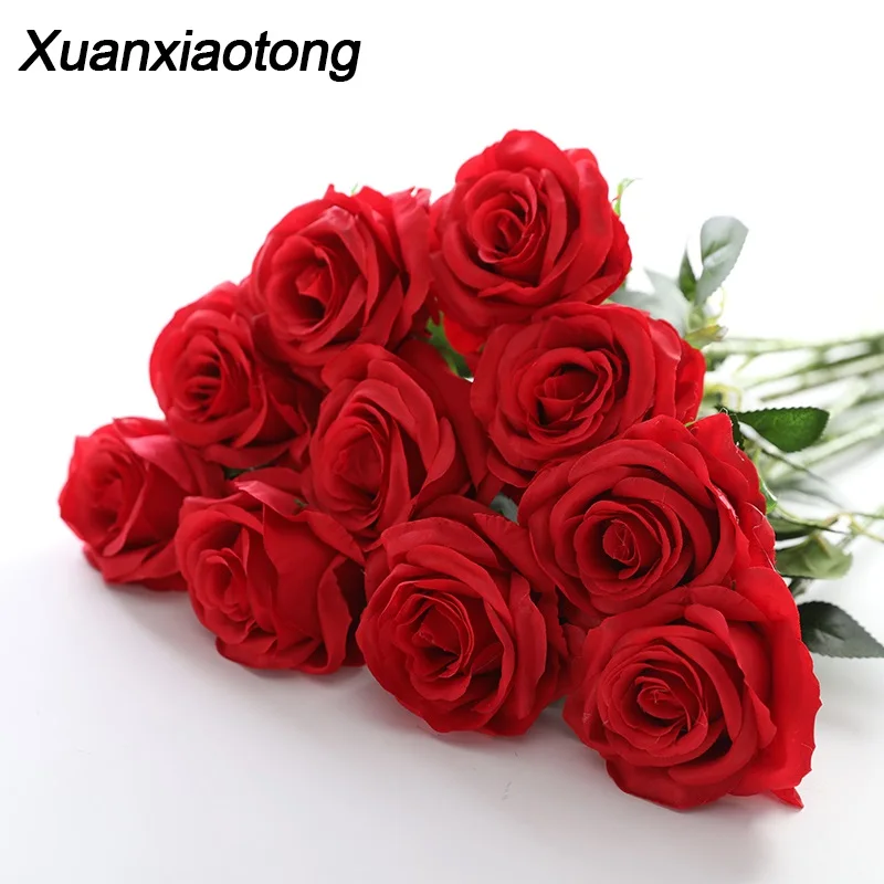 Xuanxiaotong 11 шт. / Компл. Красные Розы Искусственные Цветы Букет Роза Расслоение