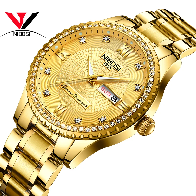 

Montre Homme 2018 NIBOSI Famous Brand Luxury Watch Men Waterproof Crystal Wristwatch Dress Gold Watches Stainless Steel Uhren