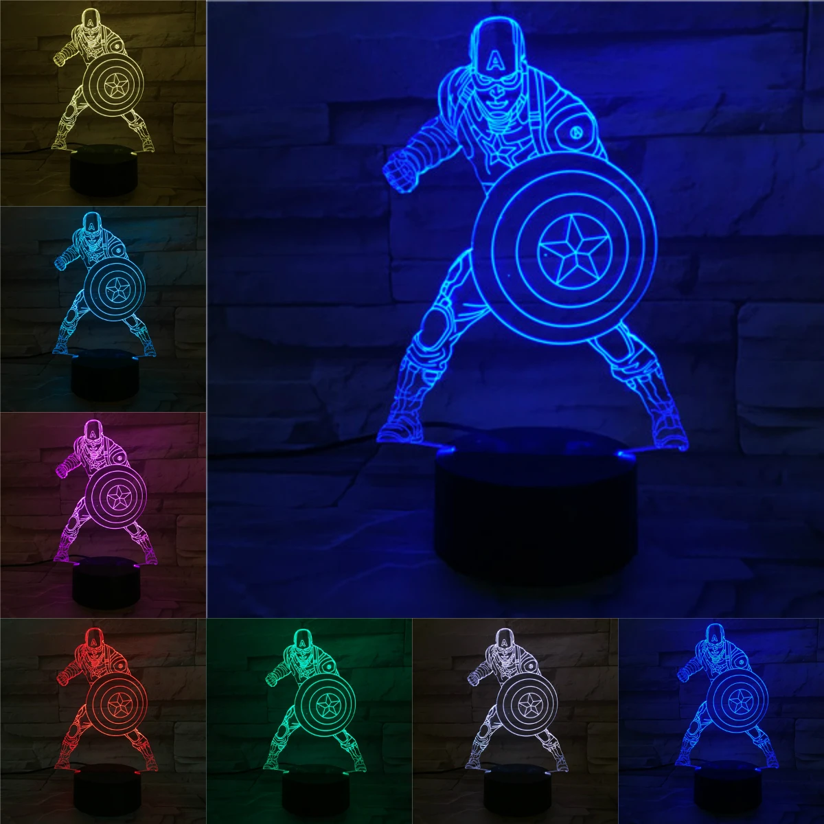 Капитан Америка 3D лампа детская Luminaria ночной Светильник многоцветный светодиодный флеш-накопитель USB, сенсорный Игрушки для малышей одежда для малышей в национальном гаджеты реквизит