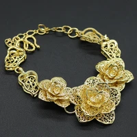 filigree flower bracelet womens wrist chain yellow gold filled solid wedding party jewelry