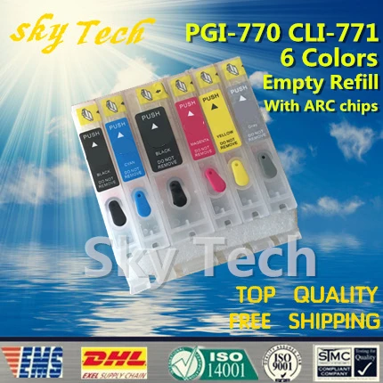 Пустой пополняемый картридж 6PK подходит для PGI770 CLI771 canon PIXMA MG5770 MG6870 MG7770 с чипом