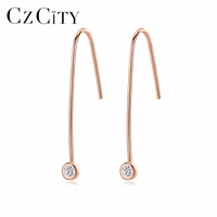 czcity long drop earrings for women small zircon stone inlaid fashion style rose gold 925 sterling silver jewelry accessories