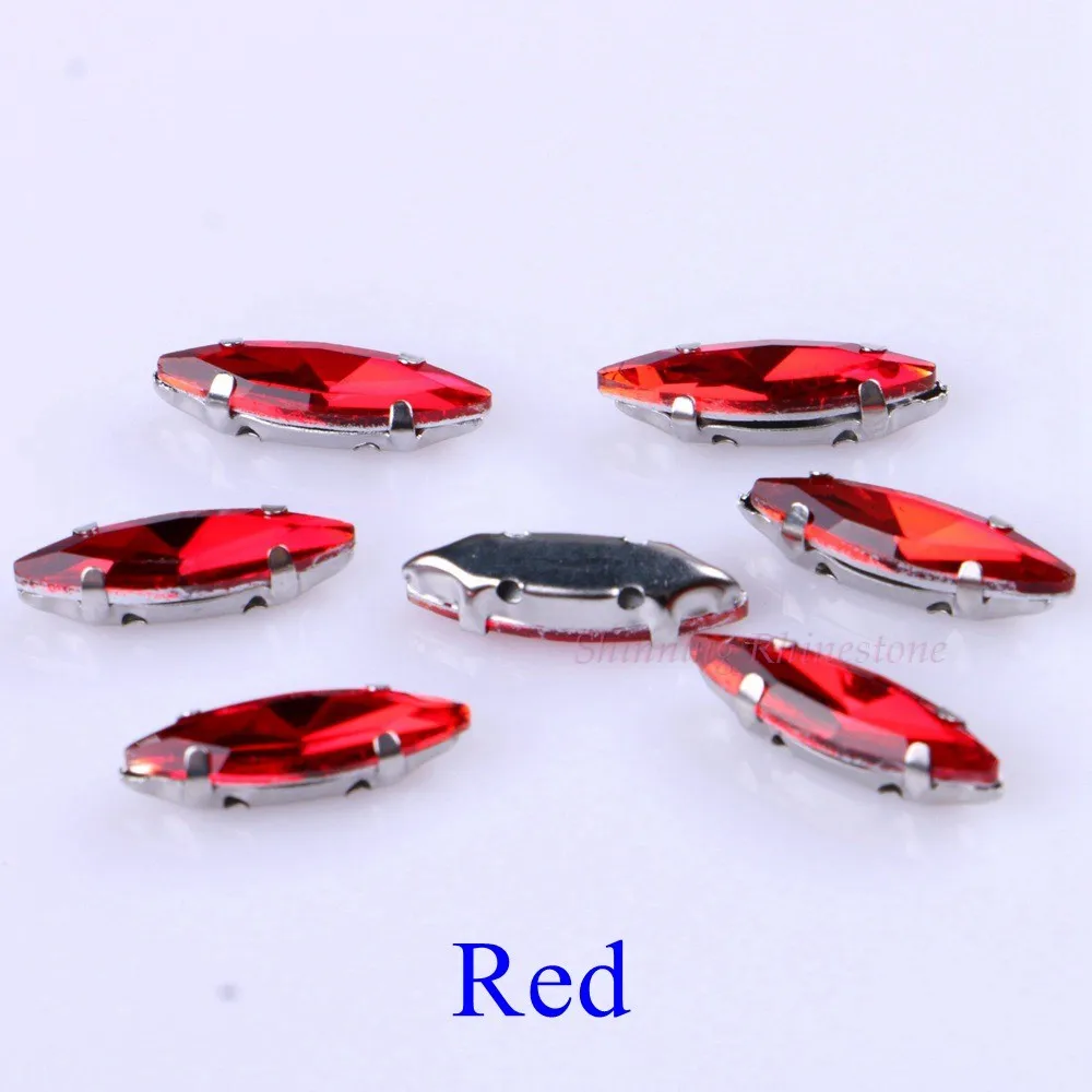 4x15mm 50 шт./упак. Стекло пришить стразы с когтями пошив на лошадиный глаз металлик установка серебристого металла когти с 4 отверстиями со стразами - Цвет: Red