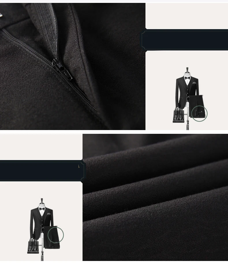 Мода черный смокинг для мужчин костюм Свадебные Жених Slim Fit 3 шт. вечернее платье(куртка+ жилет+ брюки