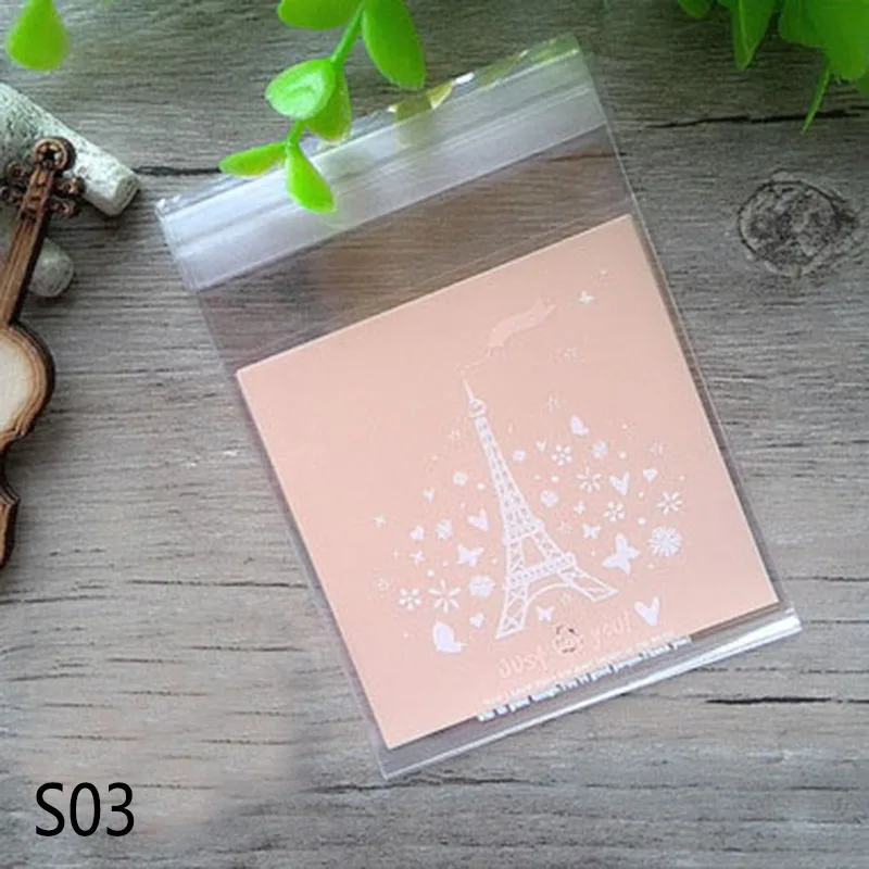 S03 50 шт 7*7 см пластиковые пакеты мешочек для печенья, конфет самоклеющиеся для свадьбы День рождения подарок мешок бисквит упаковочный пакет для выпечки - Цвет: S03