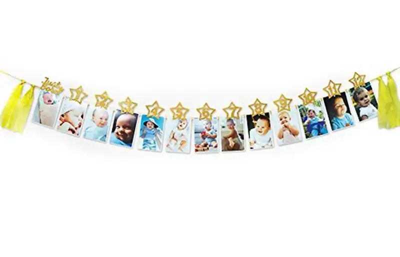 

FunPa Photo Banner Decorative Hanging Banner Party Hanging Banner With Photo Clips for Baby First Birthday