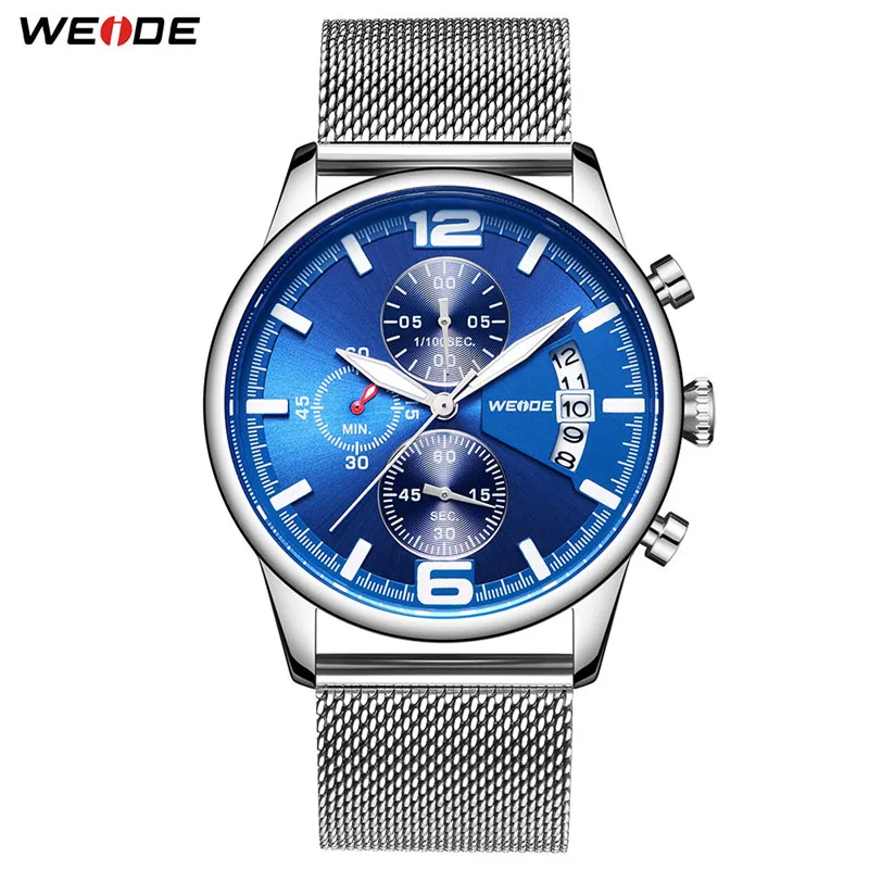 WD011-5C WEIDE кварцевые мужские спортивные часы с хронографом и тремя циферблатами, черный металлический ремешок, браслет, наручные часы, мужские часы - Цвет: WD011-5C