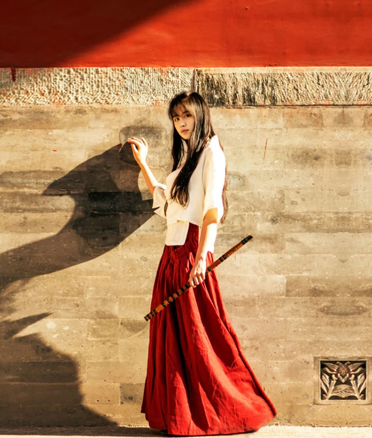 Hanfu костюм черная длинная юбка Китайская одежда летняя Высокая талия Красный хлопок белье ретро Макси Юбка Saia Longa Jupe Faldas Largas