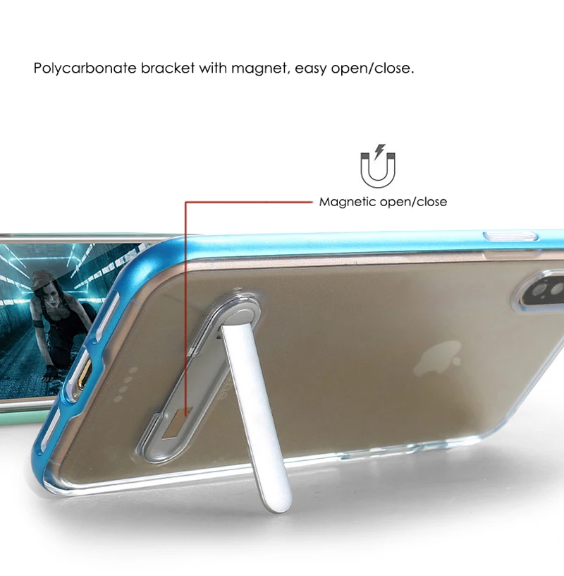 Tekace ультра тонкий прозрачный ТПУ чехол для iPhone X 8 плюс 7 6s подставки PC + защитный