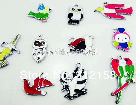 

S28! Wholesale 100Pcs/Lots DIY Alloy Enamel mixed bird Charms Metal Charms