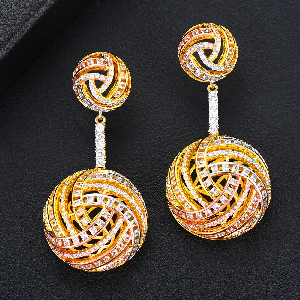 GODK 54mm Luxury Hollow Ball Statement Drop Earrings For Women Wedding Cubic Zircon Party Dubai Bridal Jewelry | Украшения и