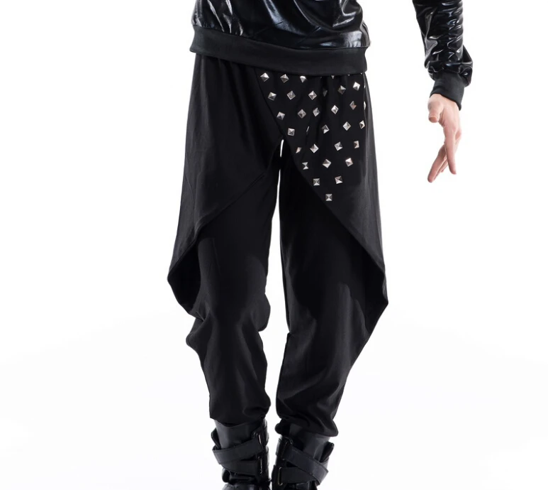 

New arrived 2016 nightclub bar stage wear dj rock men's pants male fashion hip-hop personality rivet dovetail harem trousers