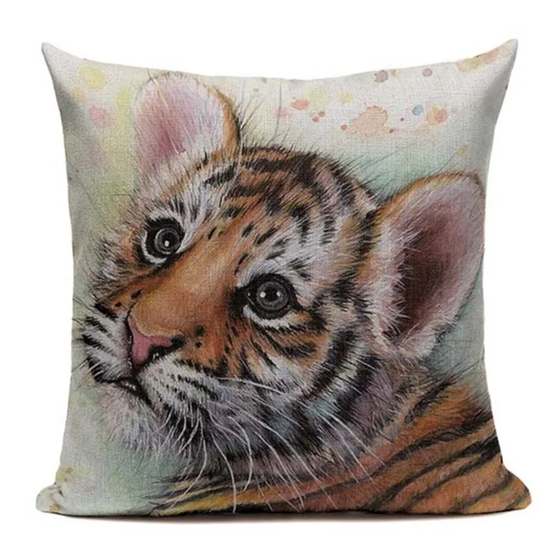 Relax Cotton Linen Vintage Jacob Bedroom Decor Fundas 45Cmx45Cm Square King Tiger Printing Home Car Office Throw Pillow Case | Дом и сад