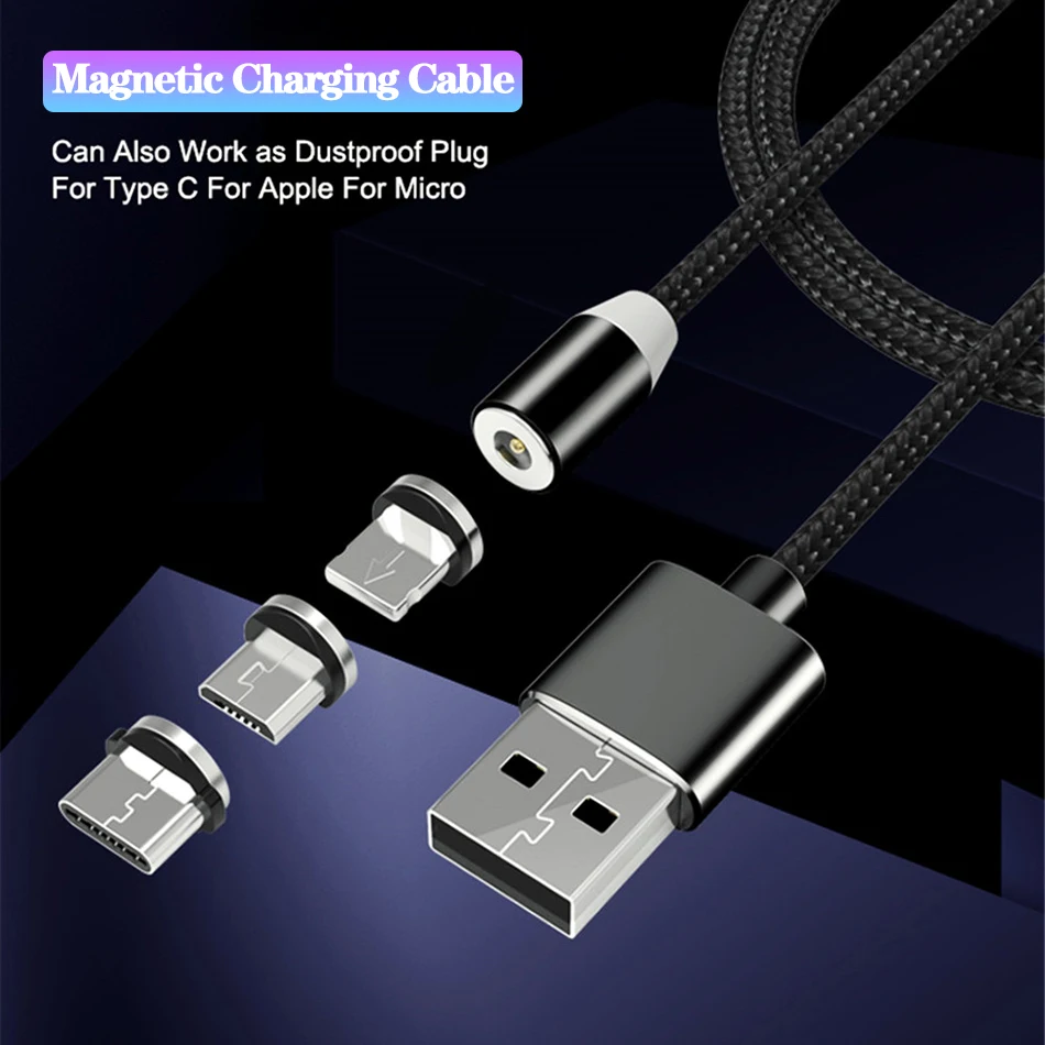 Магнитный зарядный кабель 2.4A для iPhone X, для мобильного телефона, Micro usb type-C, магнитный штекер, быстрая зарядка, 1 м, USB C, кабели для Xiaomi mi9