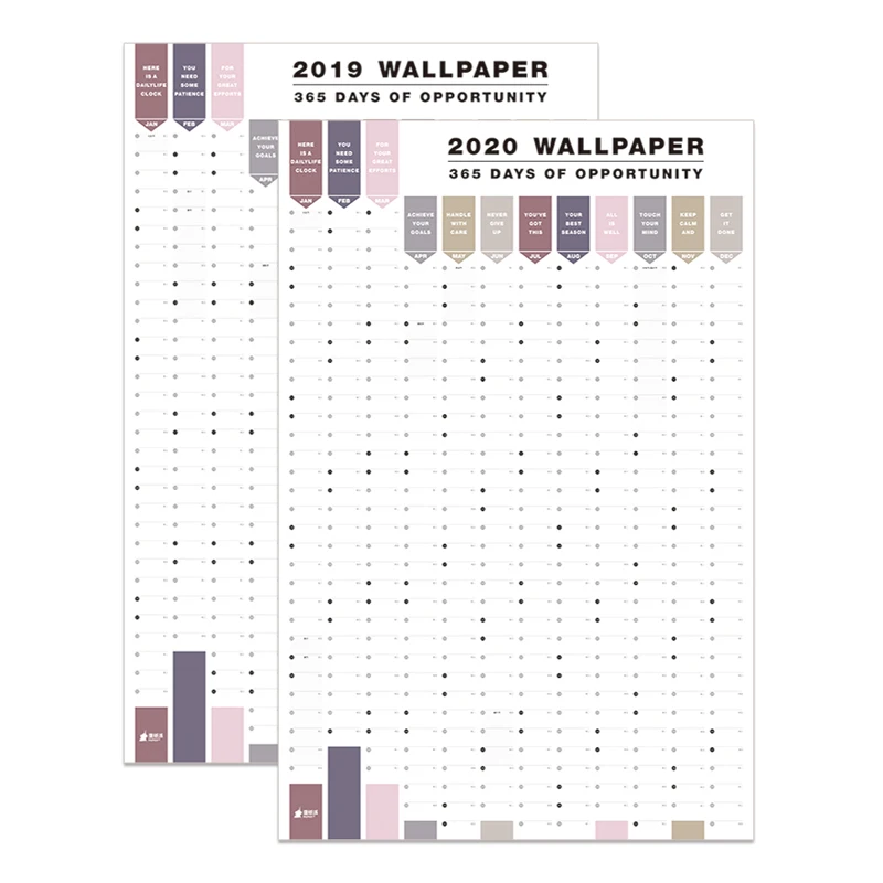 

2Pcs/Set 365 Days Wall Calendar 2019 2020 Paper Yearly Calendar Planner Day Schedule Agenda New Year Planner Student Gift