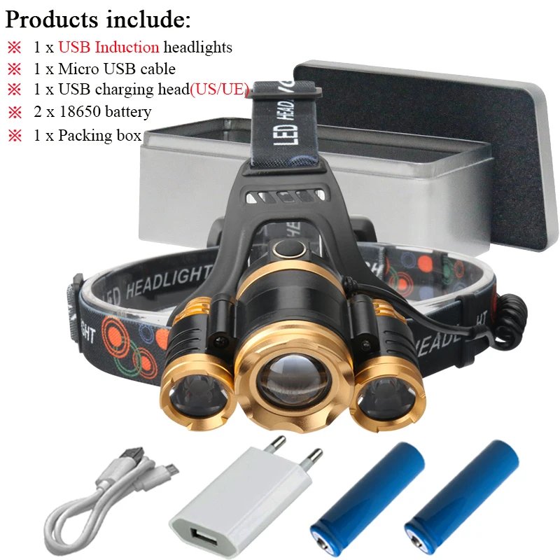 Охота прожектор ИК-датчик светодиодные фары 18650 аккумуляторная батарея 3 cree xml t6 налобный фонарь Светодиодные фары фонарь - Испускаемый цвет: B-BOX