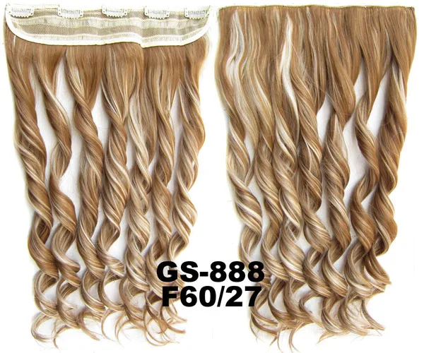 GS888 Color F60-27 Girlshow, 5 клипов, синтетические волосы для наращивания, волнистые, женский парик, волосы шиньон-хвост, 87 цветов, 130 г, 60 см, 1 шт - Цвет: GS888 Color F60-27