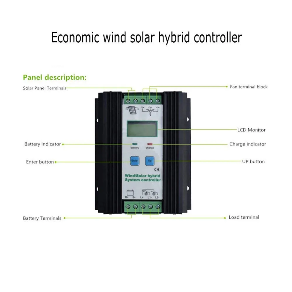 1000W Economic Wind Solar hybrid Controller Household Fan 12V24V 600W + Modules 400W PWM Unlimited Unloading (PWM) | Электронные
