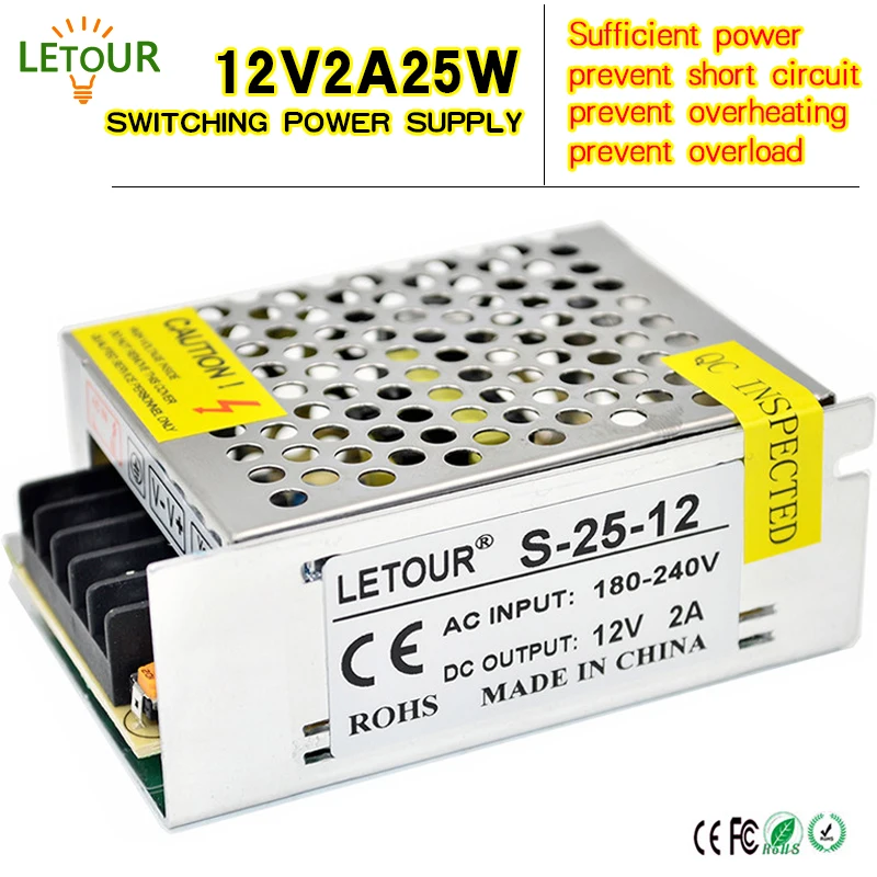 

AC-DC 12V 2A 25W Power Supply Adapter AC180V-240V Transformer DC 12V 25W LED Driver Switching Power Supply Motor CE FCC Cert