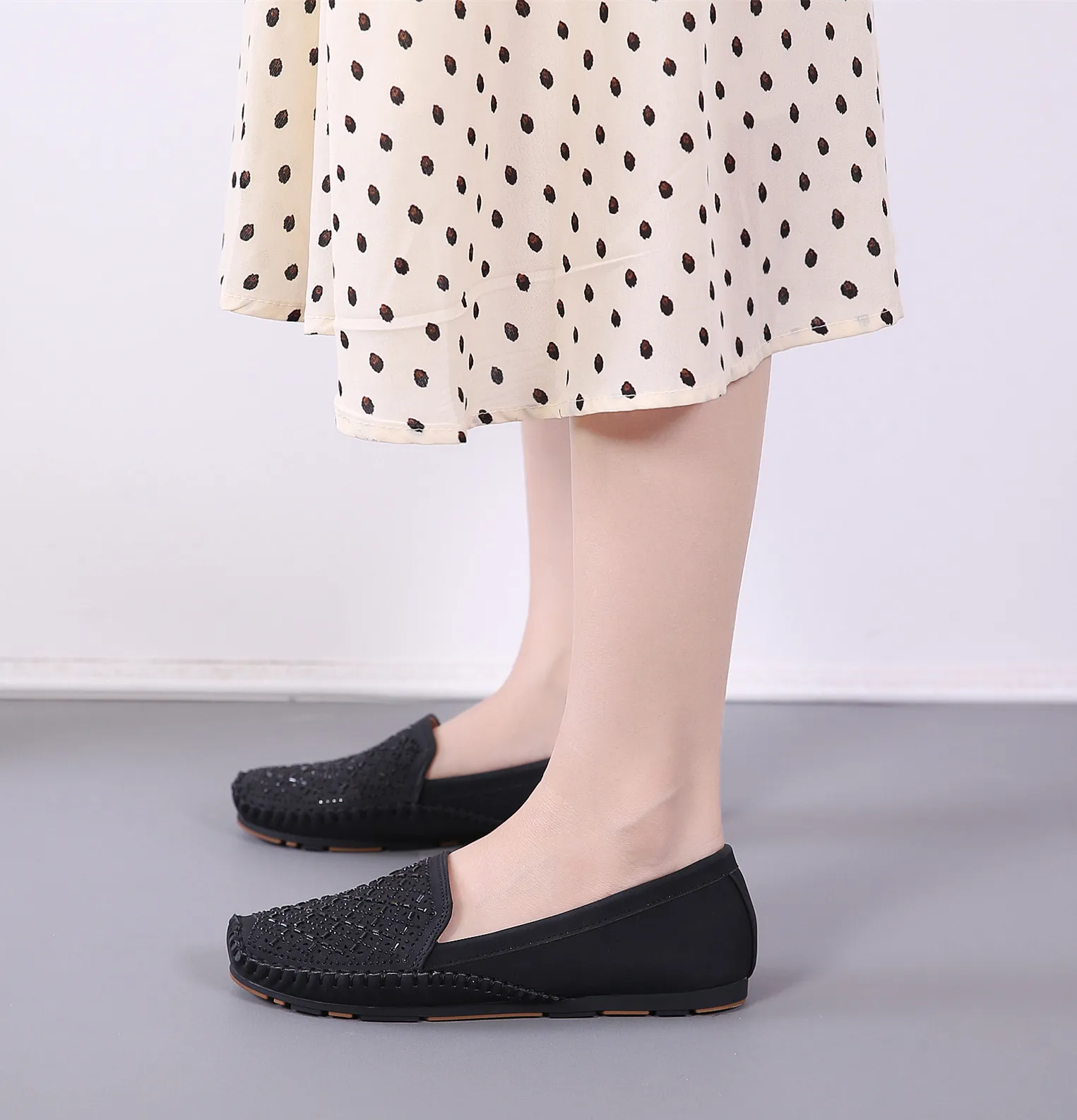 Fletiter Flats shoes women String Bead Loafers Leather Ballerina ballet flat Round toe ladies Autumn fashion shoe Brand big size