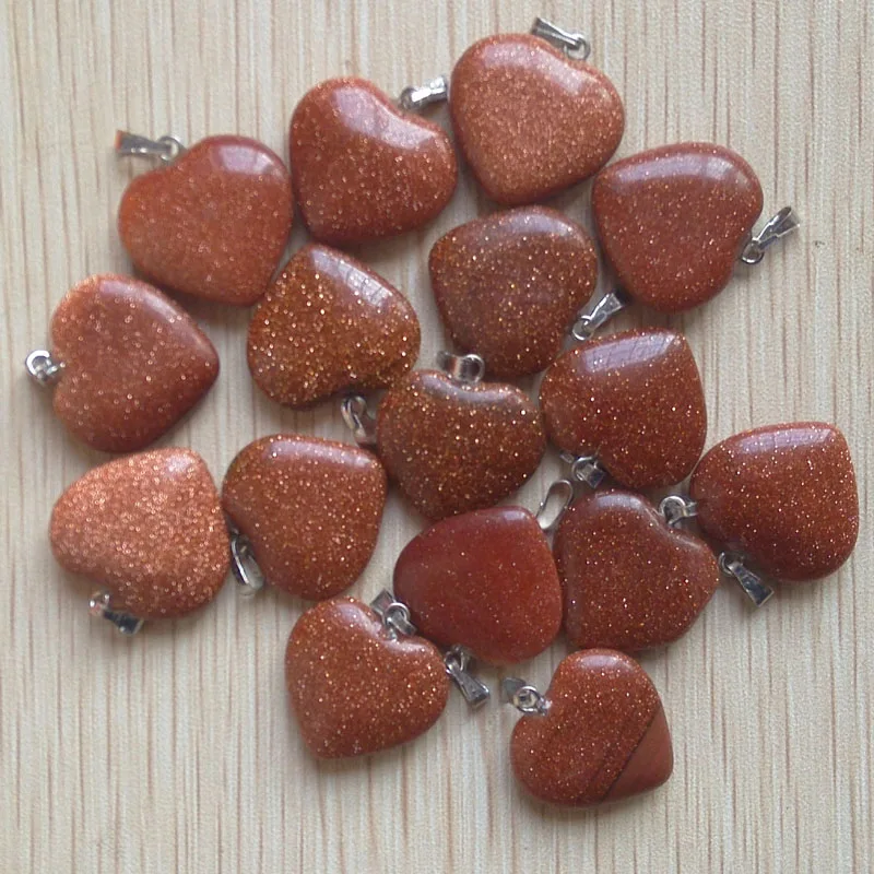 

2018 fashion natural gold sand stone love heart charms pendants for jewelry making 20mm 100pcs/lot Wholesale free shipping