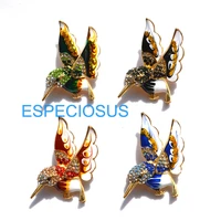 elegant pin gold color women brooch rhinestone gifts cartoon humming bird breast pin accessories jewelry four color painted