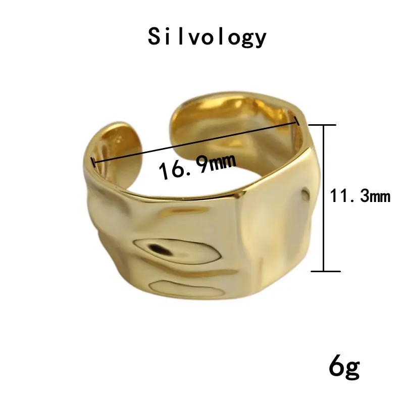 Женское асимметричное кольцо Silvology широкие вогнутые кольца из стерлингового