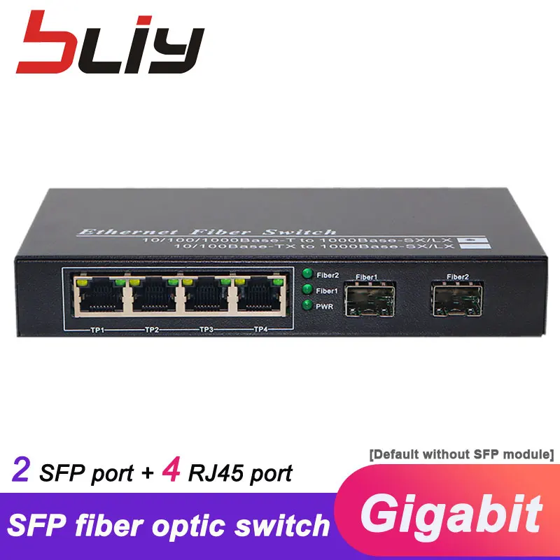 

2 sfp slot fiber optical gigabit switch sfp to 4 rj45 UTP ports ethernet media converter SC single mode FTTH GPON terminal
