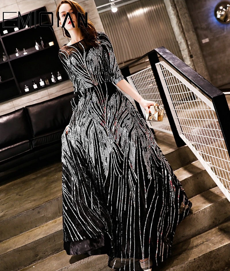 

Роскошное длинное вечернее платье А-силуэта, Новое поступление, вечернее платье с круглым вырезом и полурукавами для свадьбы Вечерние НКИ, ...