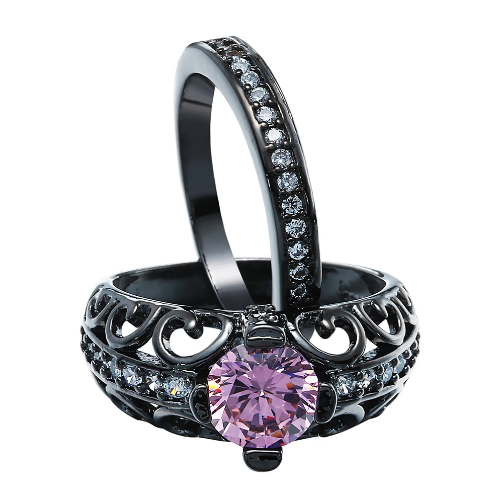 

Fashion Matching Jewelry Rings Luxury Micro-set Pink Blue Color Cubic Zirconia Two-piece Ring Set Simple And Stylish Personality