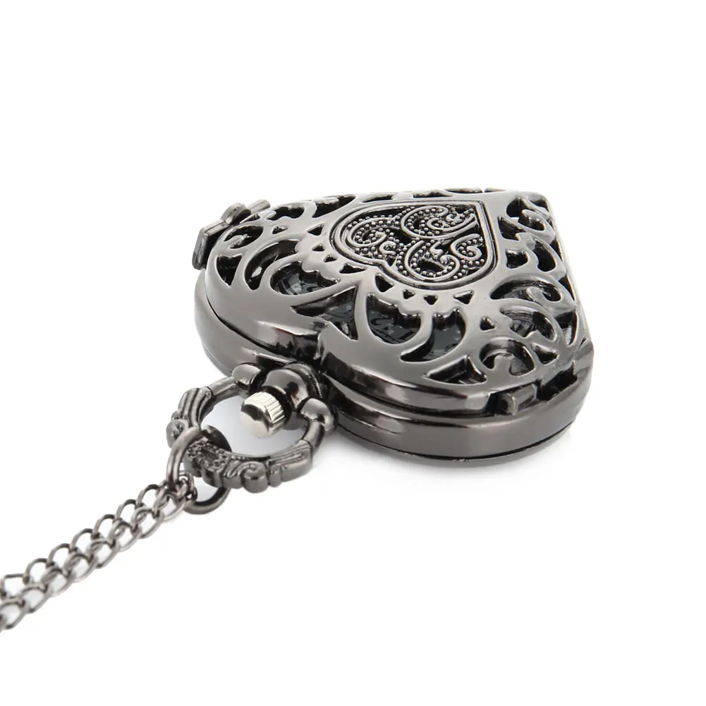 

Women Vintage Antique Steampunk Heart shape Hollow Designe Quartz Pocket Watch Necklace Lover's Gift Chain LXH