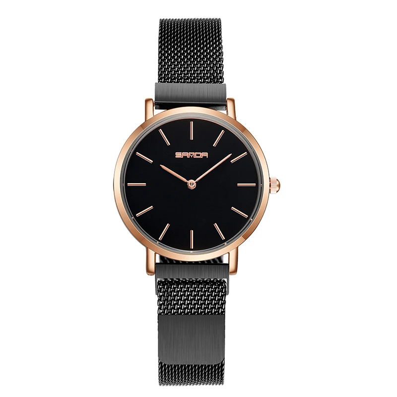 black gold SANDA новые модные роскошные женские часы Миланский ремешок с магнитной пряжкой водонепроницаемые кварцевые наручные часы для женщин часы reloj mujer - Цвет: black gold