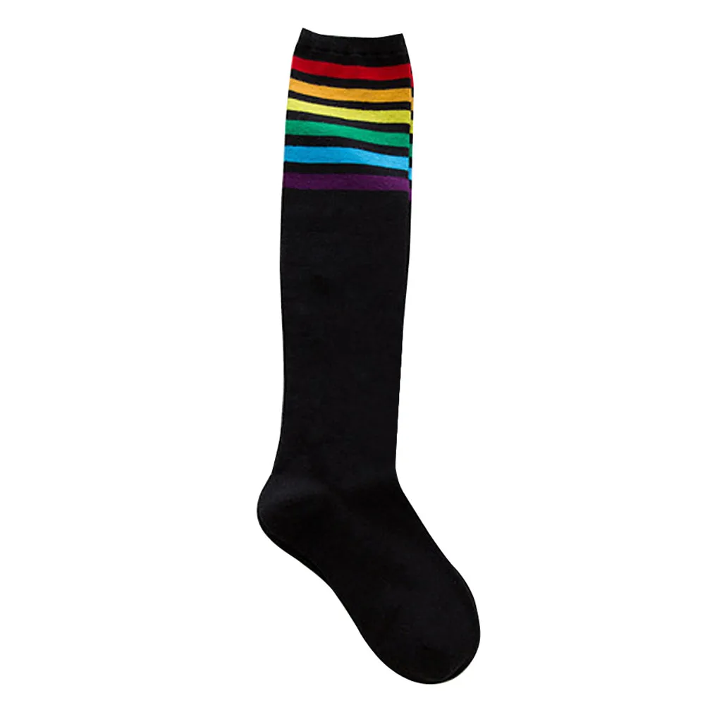 Fashion 1Pair thigh high socks over the knee rainbow stripes black white cotton tube women's pile 05* | Женская одежда