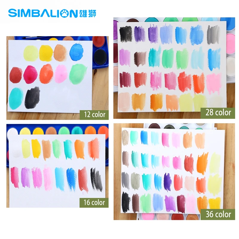 Simbalion Solid Watercolor Paint 12/16/28/36 Color Transparent Portable Water soluble Pigment With Paintbrush Art Supplies | Канцтовары
