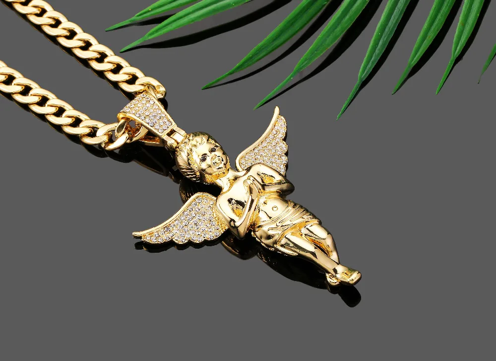 Модные ювелирные изделия ожерелье в стиле хип-хоп со льдом с подвеской ангела
