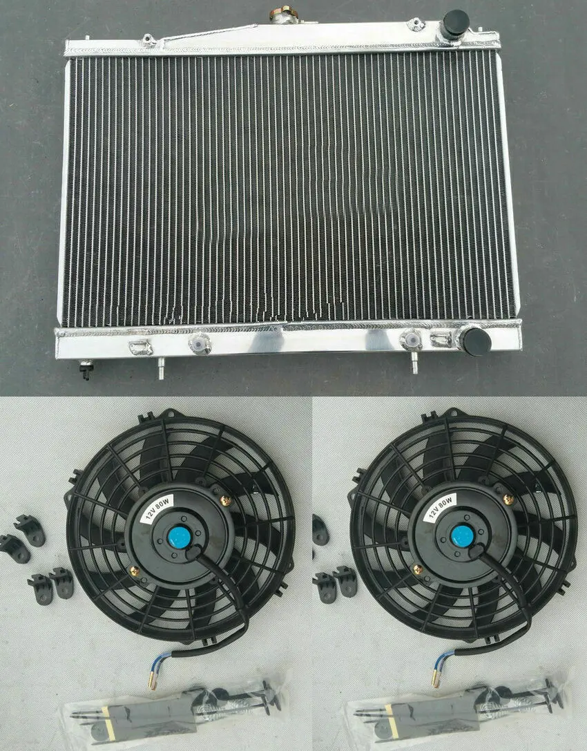 NEW Aluminum Radiator &amp fan for Nissan Pintara SKYLINE R33 R34 GT GTT GTR 1993-2003 AT/MT with sensor hole | Автомобили и