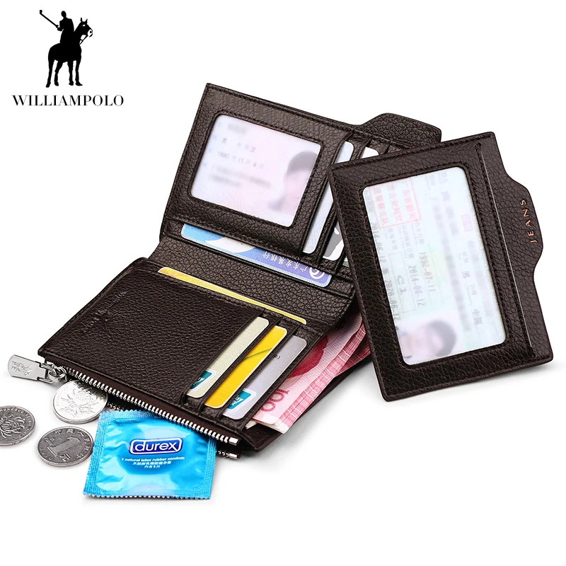 Мужской бумажник из натуральной кожи WILLIAMPOLO модный короткий кошелек с клипсой