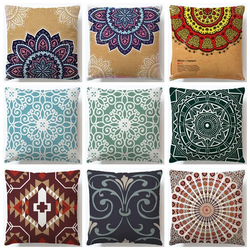 Винтажный стиль Мандала геометрический цветок хлопчатобумажная льняная Подушка
