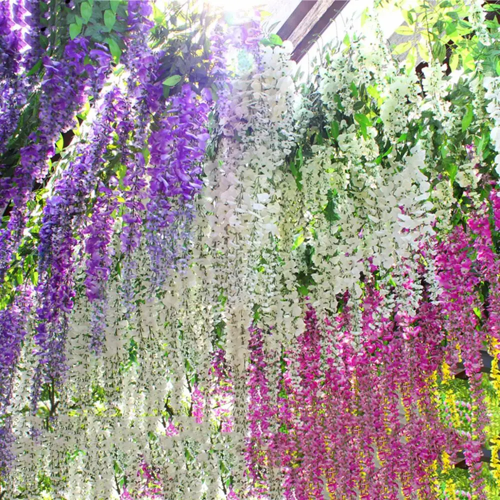 QFU Искусственные цветы из шелка Wisteria белые лоза плюща завод поддельные дерево
