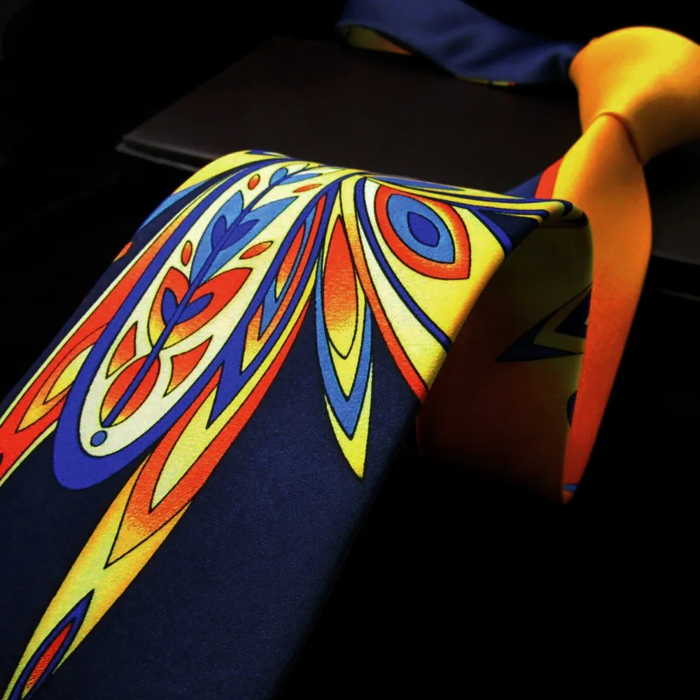 

Extra Long Pattern Orange Yellow Blue Ties for Men Necktie Silk Printed Novelty Wedding Luxury